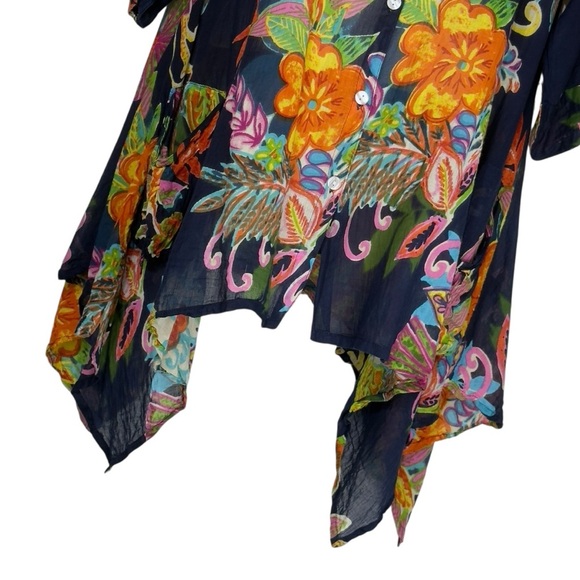 Orange Fashion Village Vibrant Multicolour Floral Button Down Tunic Free - Picture 7 of 11
